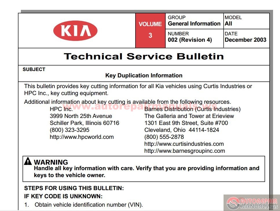 Kia Rio [BC] 2001-2005 Technical Service Bulletin | Auto ...