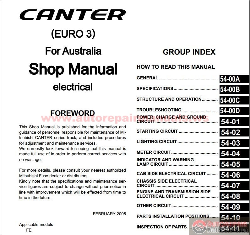 Canter URO3 For Australia Shop Manual Electrical | Auto Repair Manual ...