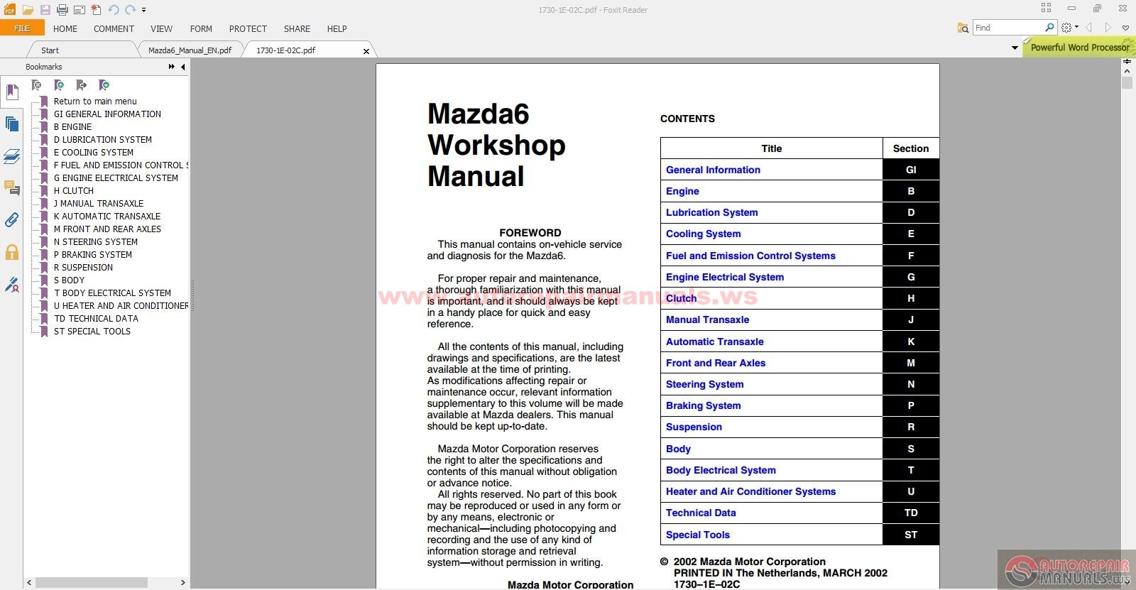Keygen Autorepairmanuals.ws Mazda 6 Full Manual inc Engine Manual