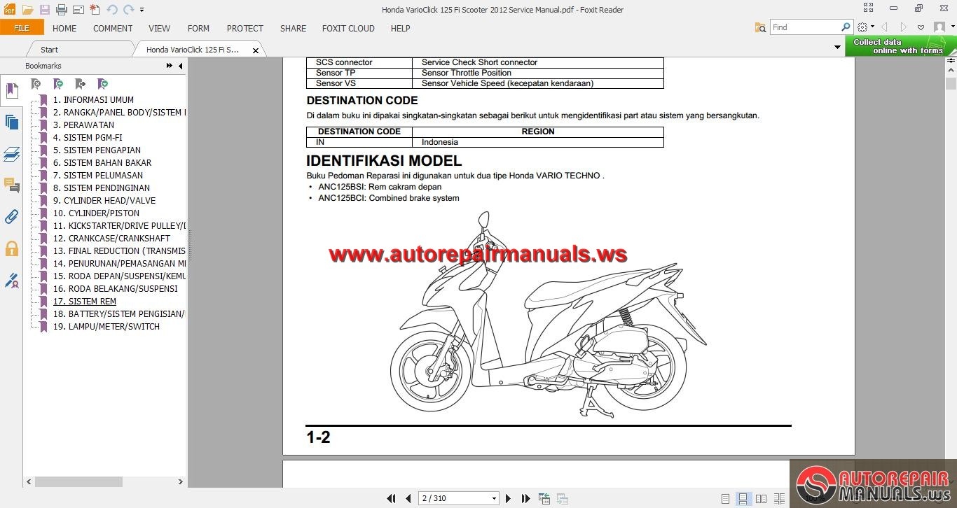 VarioClick 125 Fi Scooter 2012 Service Manual | Auto Repair Manual ...