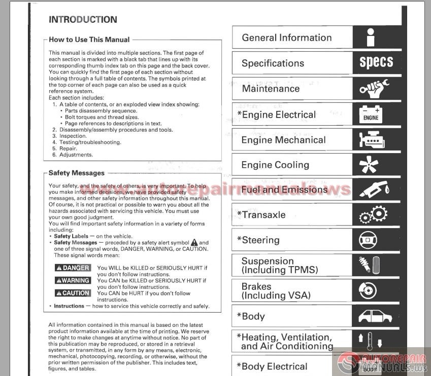 Honda CRV 2007-2009 Service Repair Manual
