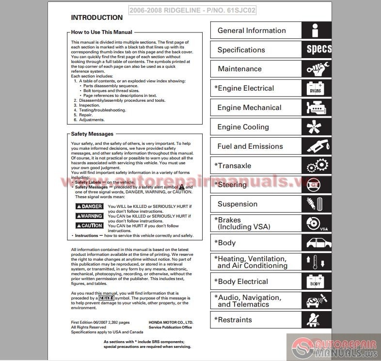 Honda ridgeline factory service manual downloads