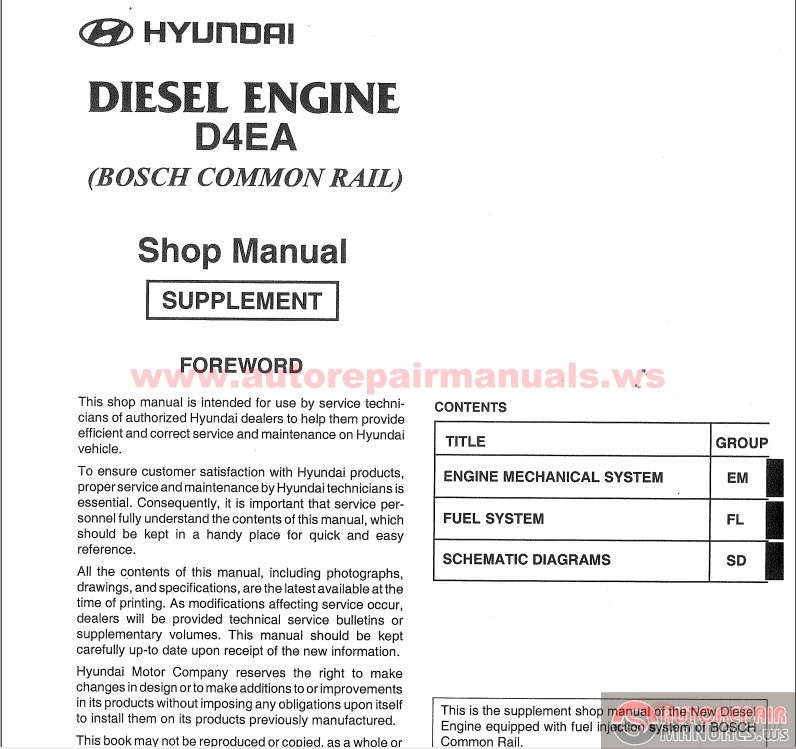 Hyundai Diesel Engine D4EA Shop Manual Auto Repair Manual Forum Heavy Equipment Forums