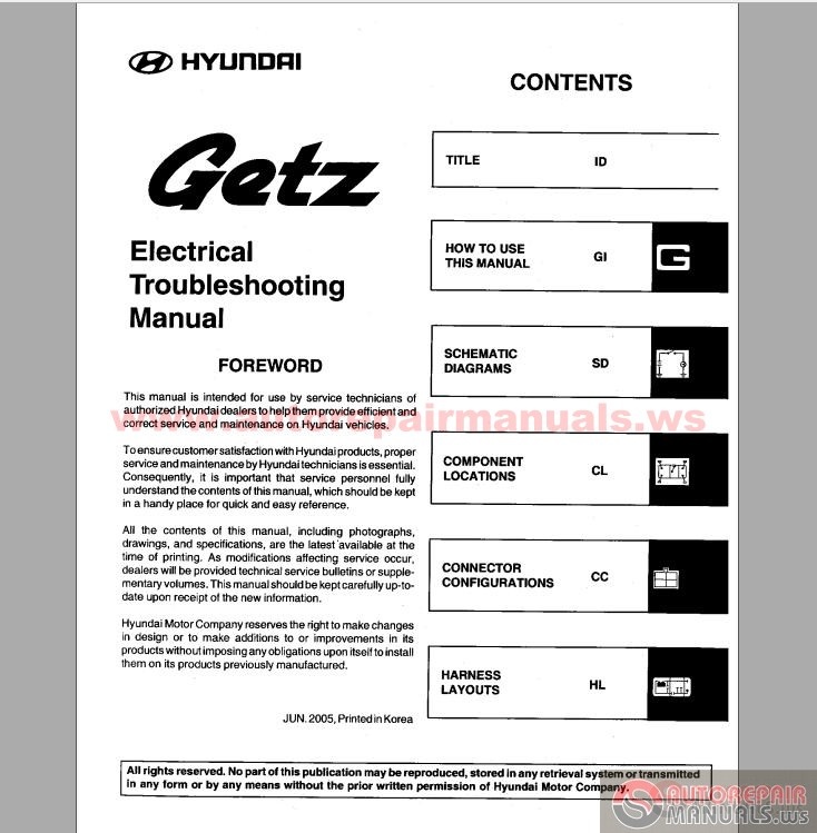 Hyundai Getz 2005 Electronic Troubleshooting Manual | Auto ...