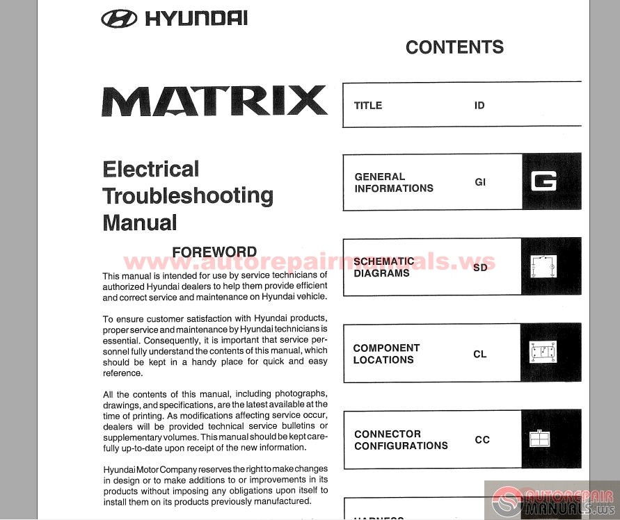 Hyundai Matrix 2001 Electrical Troubleshooting Manual ...