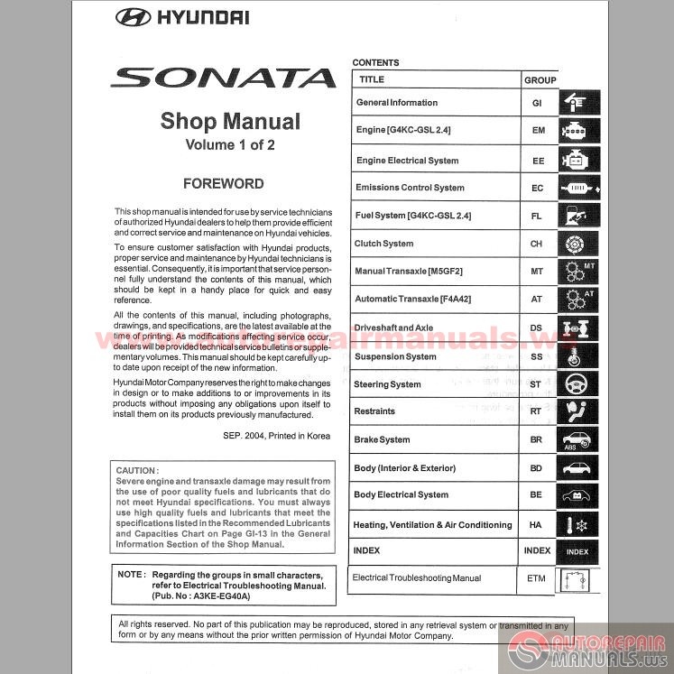 Hyundai Sonata 2004 Service Manual | Auto Repair Manual ...