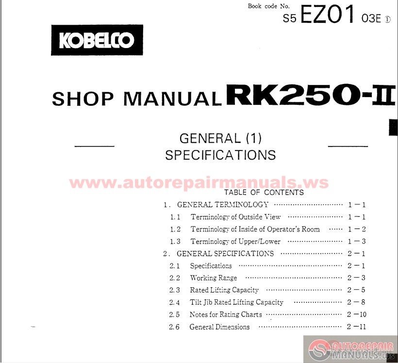 Keygen Autorepairmanuals.ws: Kobelco RK250-II Shop Manual
