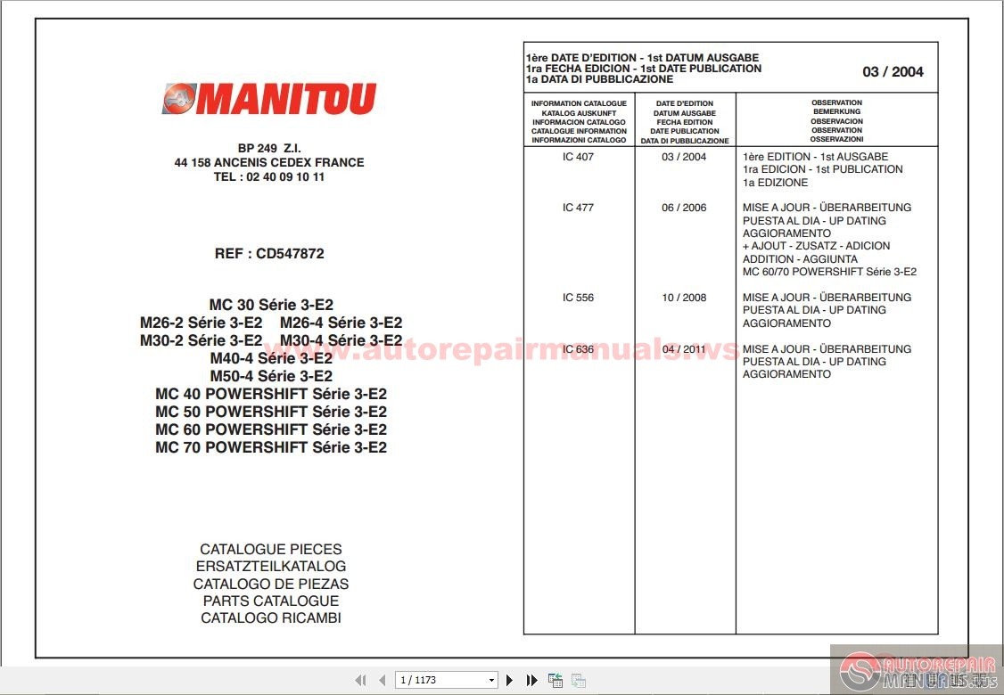 Manitou MC30-70, M26-50 Parts Catalogue | Auto Repair ...