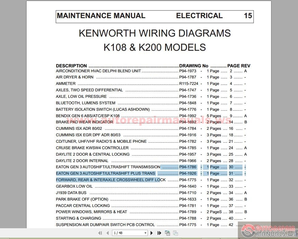 Kenworth K108 & K200 Models Electrical Wiring Diagrams | Auto Repair Manual  Forum - Heavy Equipment Forums - Download Repair & Workshop Manual Kenworth T800 Parts Diagram Auto Repair Manual Forum