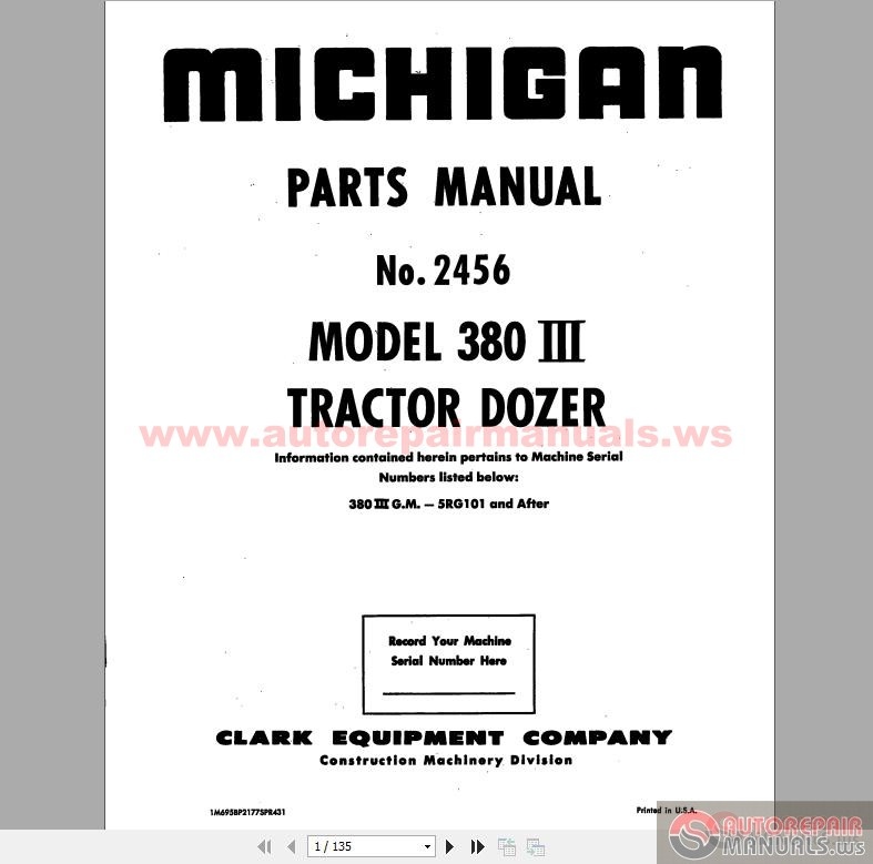 Volvo Michigan Wheel Dozers 380III #2456_27 Part Book Manual | Auto