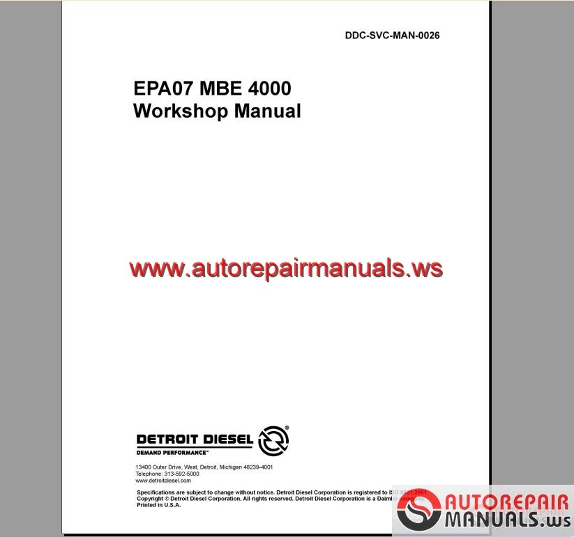 Detroit Diesel MBE 4000 12.8L Diesel Engine Workshop Manual | Auto