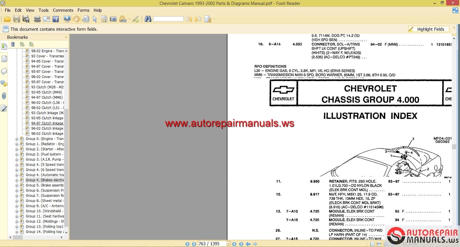 Chevrolet Camaro 1993-2002 Parts &amp; Diagrams Manual | Auto ...