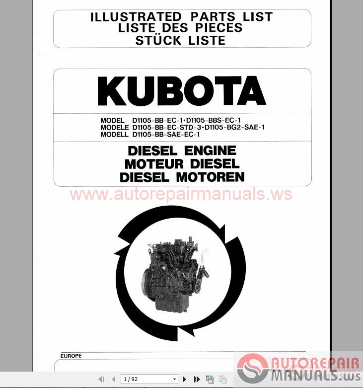 kubota v3600 engines parts manual