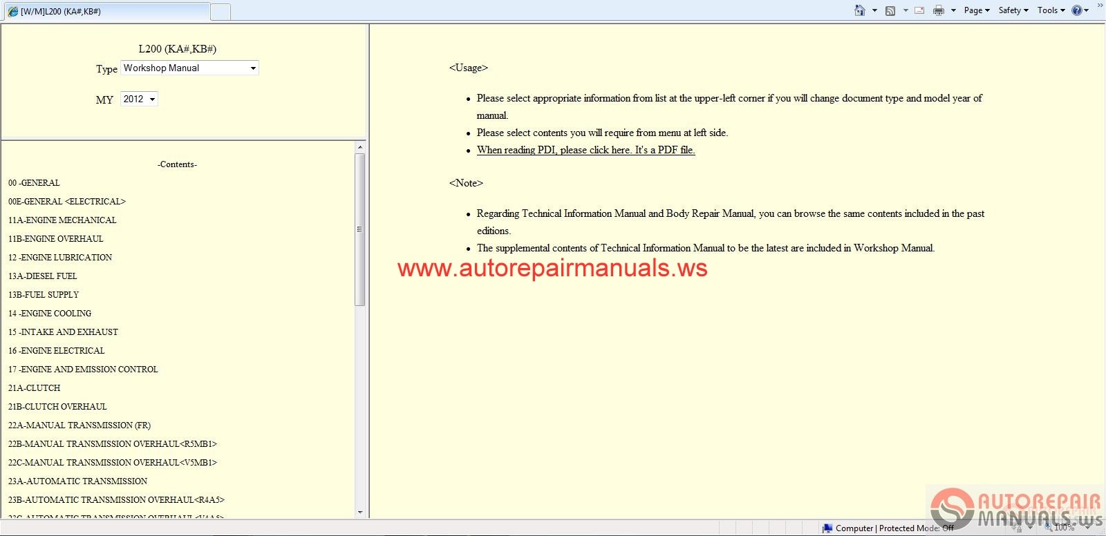 Mitsubishi L200 2012 Workshop Manual | Auto Repair Manual ...