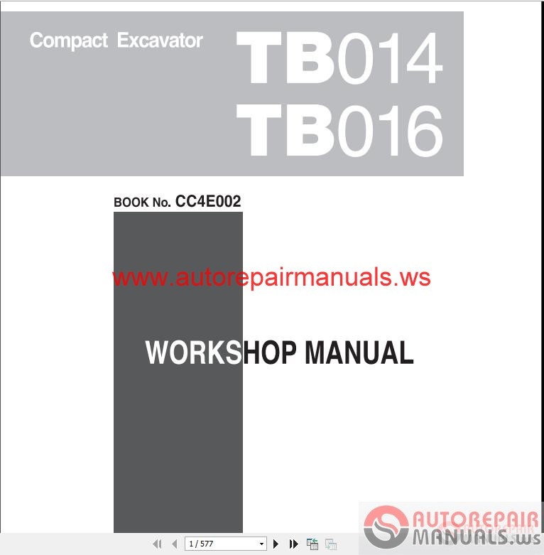 Takeuchi Compact Excavator TB014-TB016 Workshop Manual | Auto Repair
