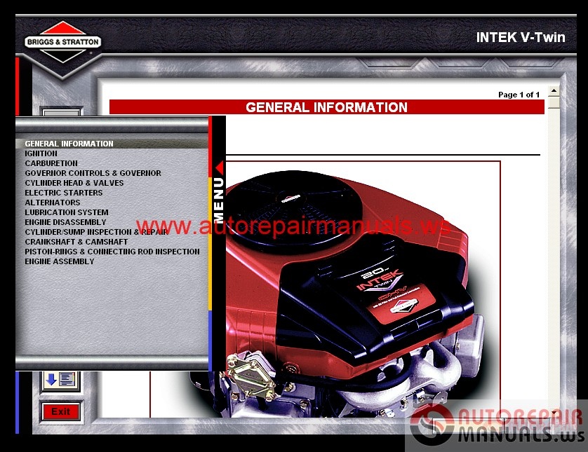 BRIGGS &amp; STRATTON Interactive Repair Manuals CD | Auto ...