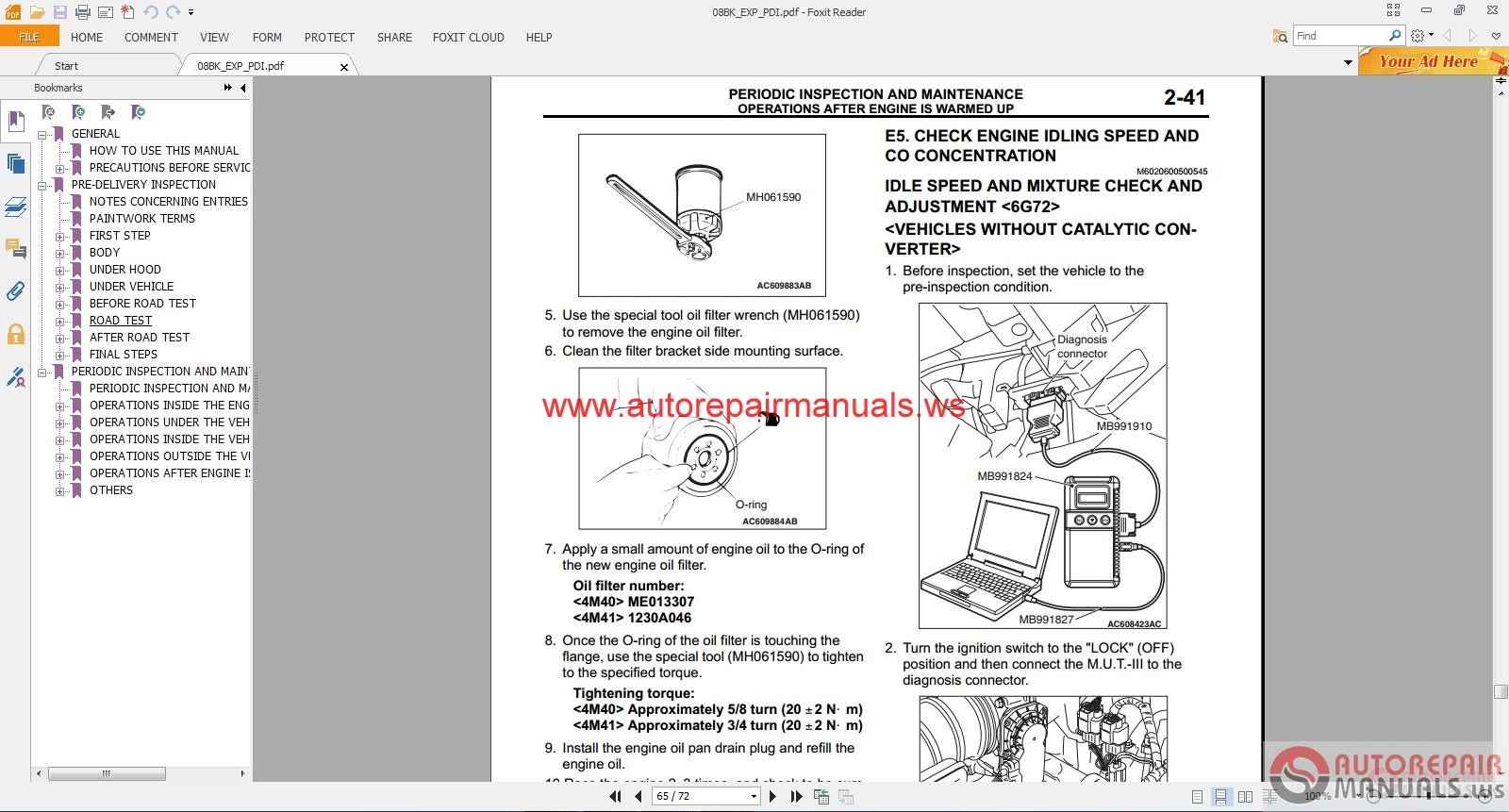 2016 Mitsubishi Lancer Maintenance Manual