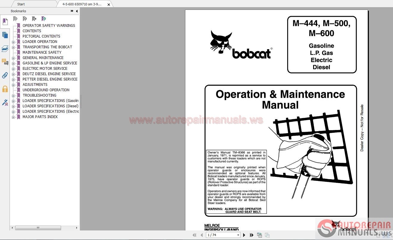 How do you find a specific Bobcat operator's manual?