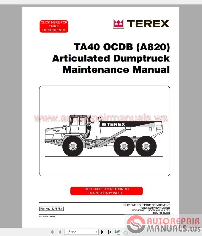 Terex Articulated Truck Ta40 Maintenance Manual Auto Repair Manual