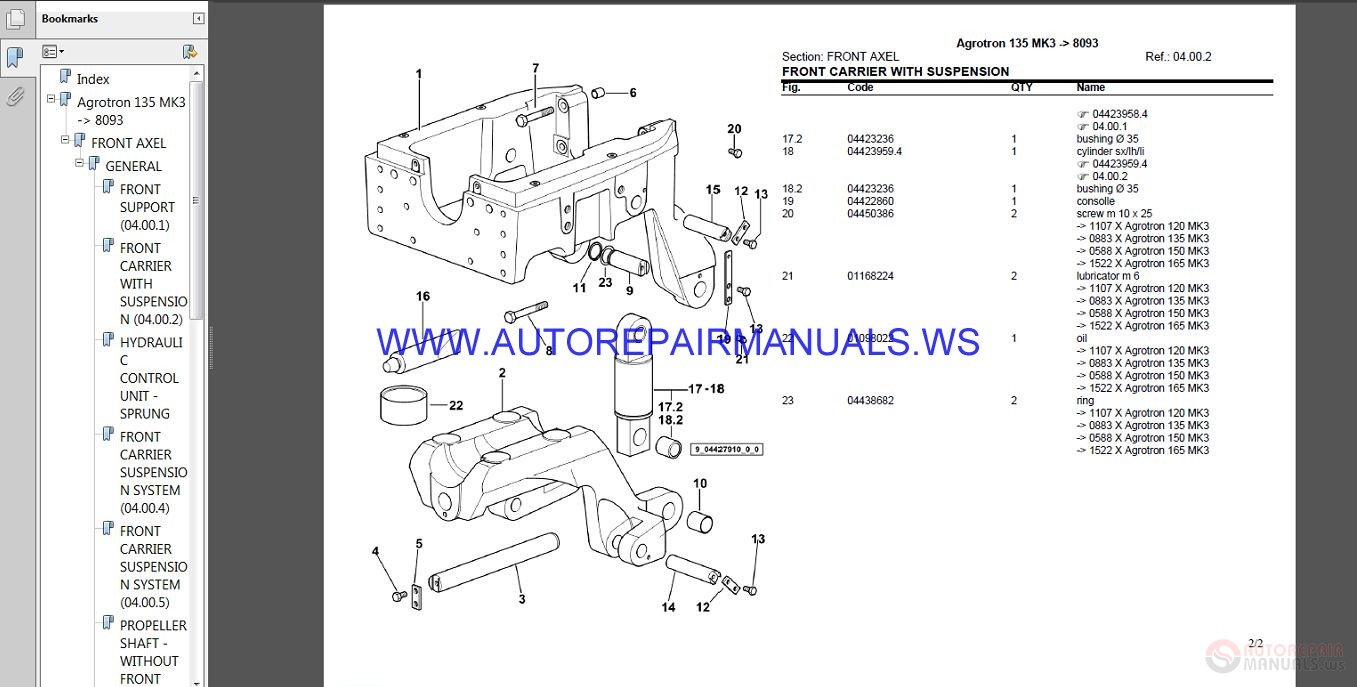 Deutz Fahr Agrotron 160 MK3 8097 Parts Manual Auto Repair Manual