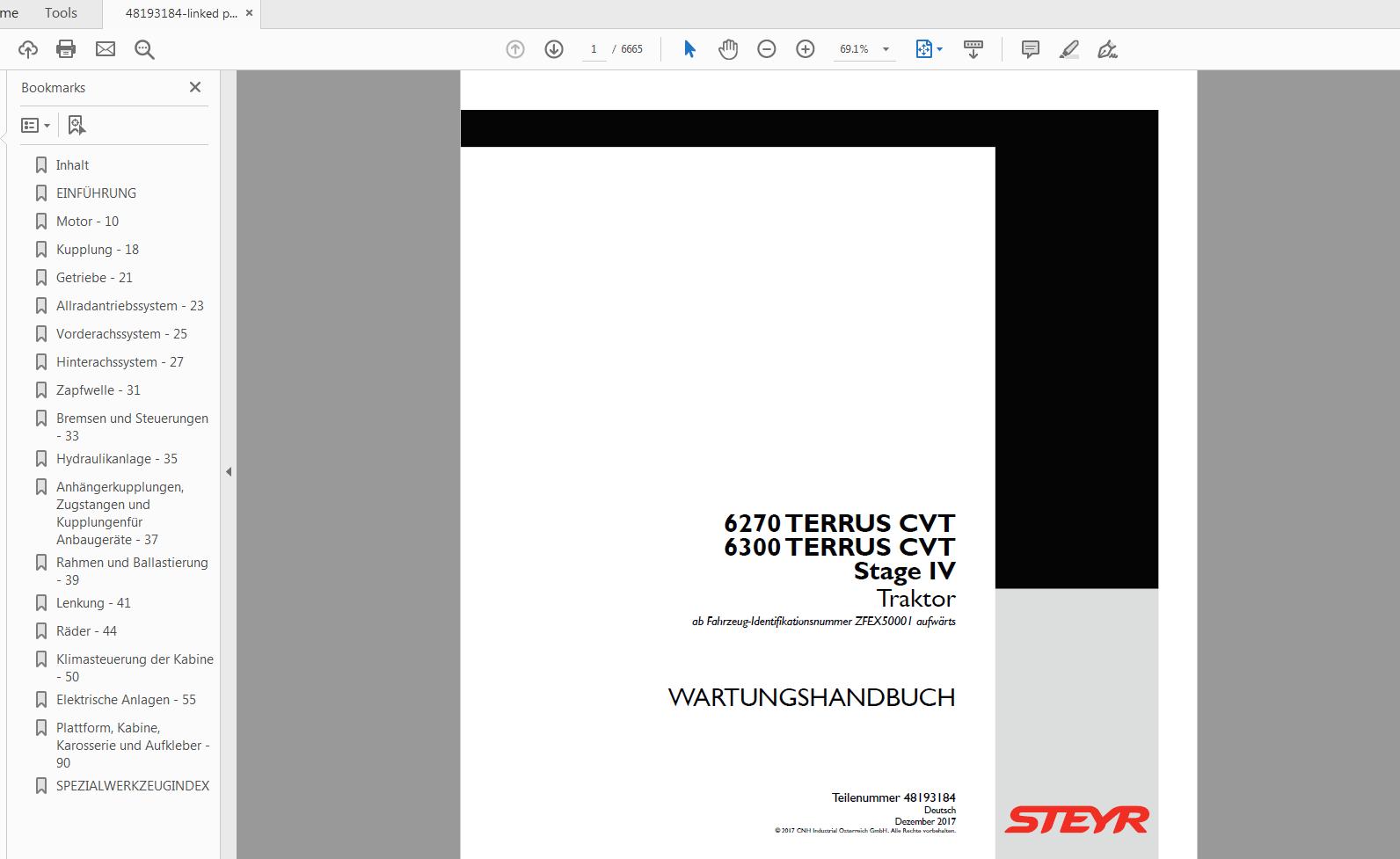 Steyr 6270 6300 TERRUS CVT Stage IV Tractor Service Manual 48193184