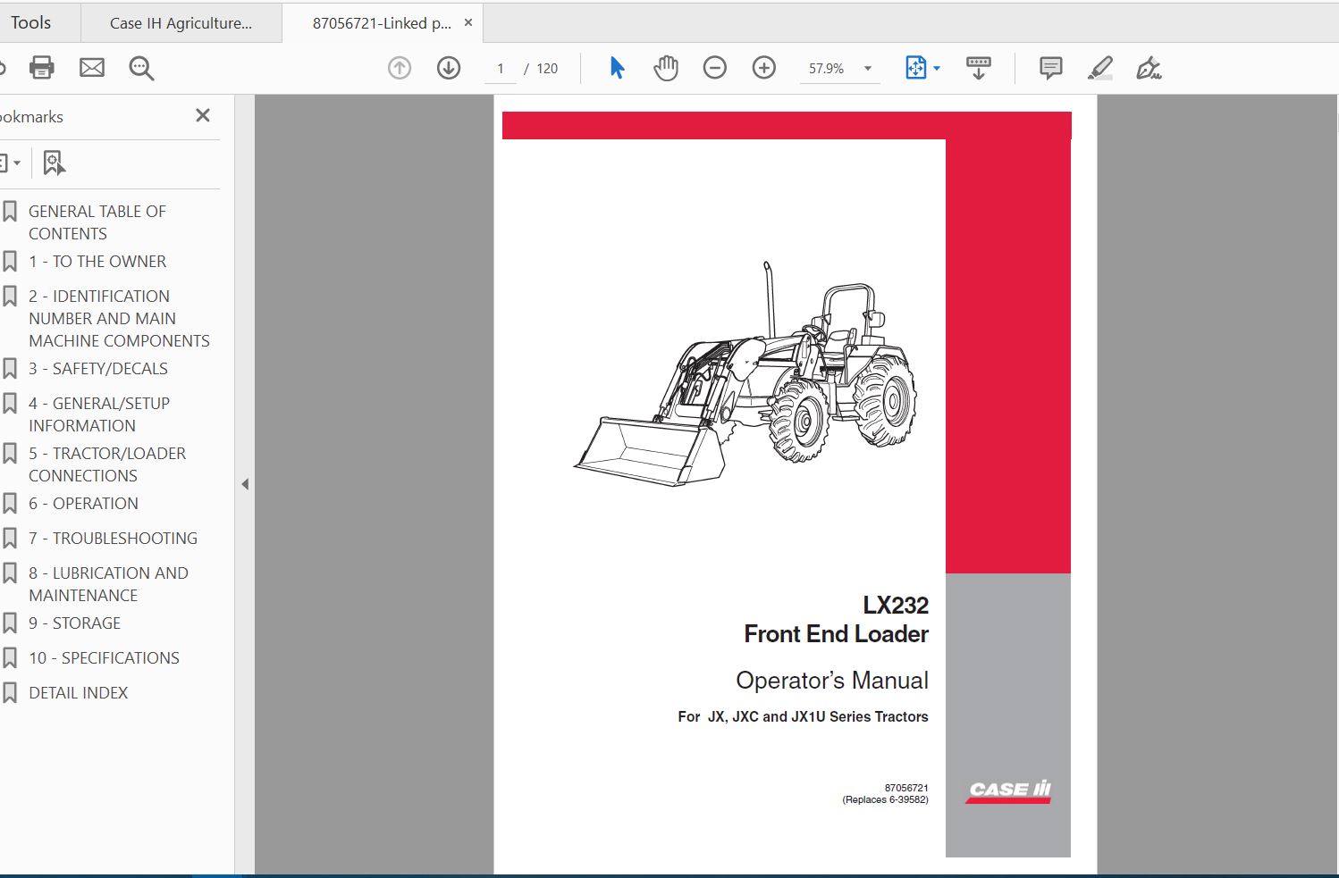 Case IH Tractor LX232 Front End Loader Operator's Manual_87056721