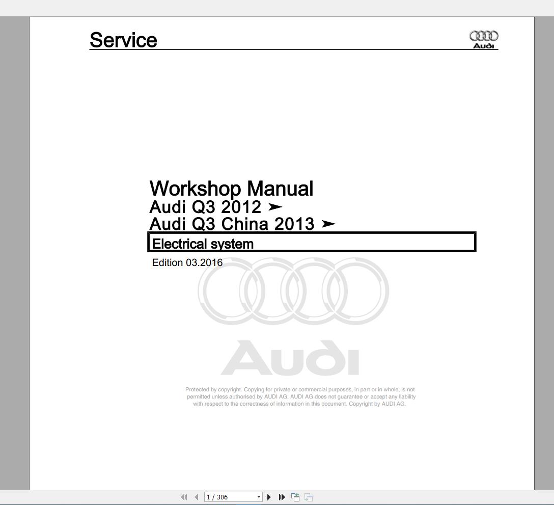 Audi Q3 Typ 8u 2011 2018 Workshop Manuals Wiring Diagrams Auto