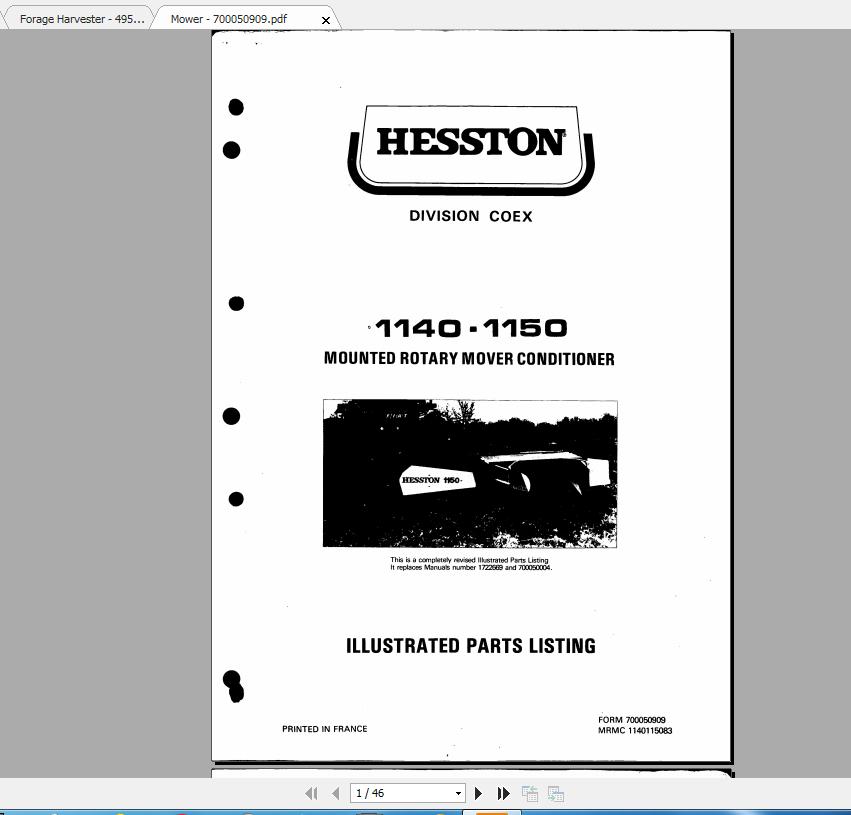 Hesston 8100 parts manual
