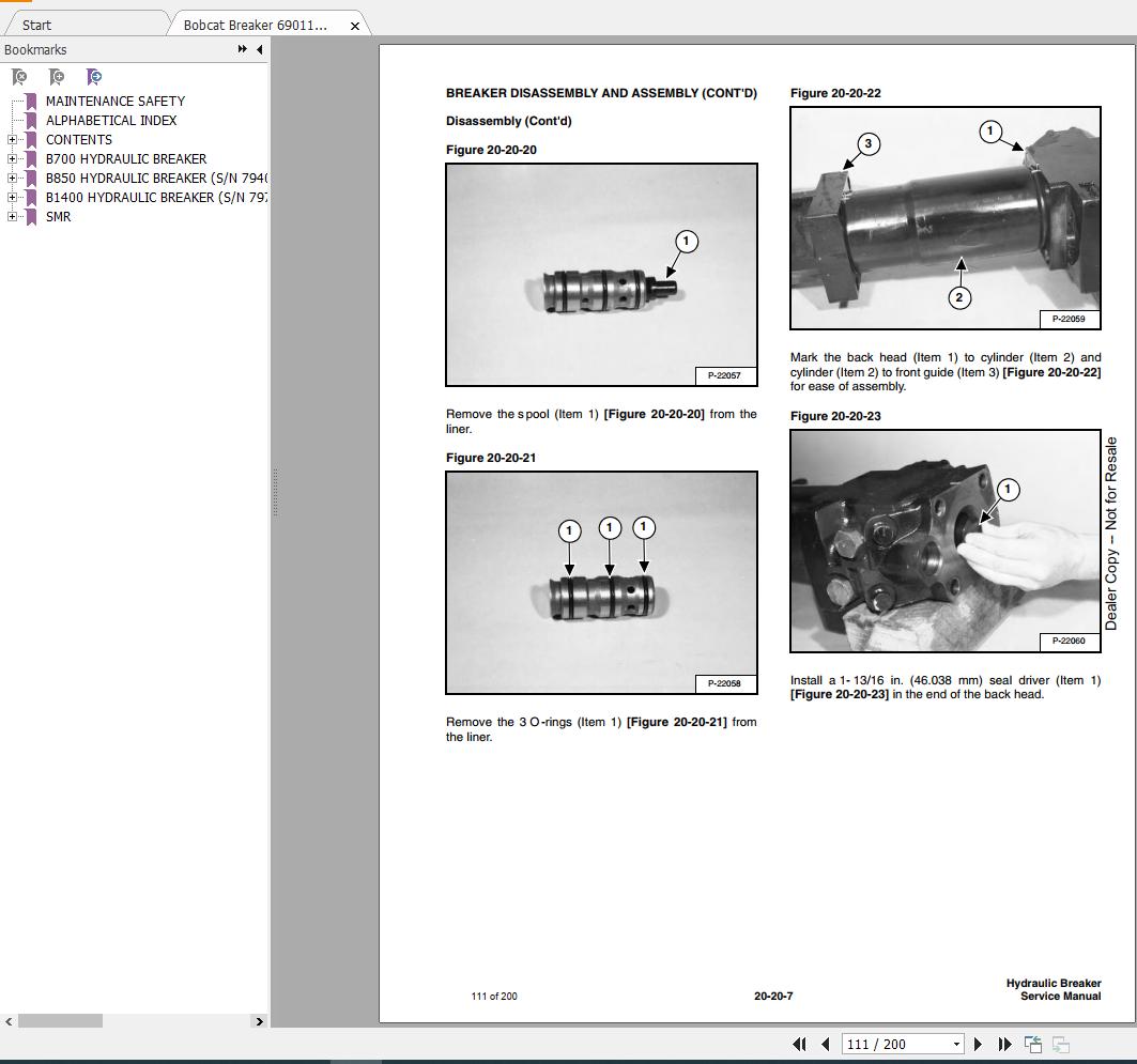 Bobcat Hydraulic Breaker B700 B850 B950 B1400 Service Manual_6901152 ...