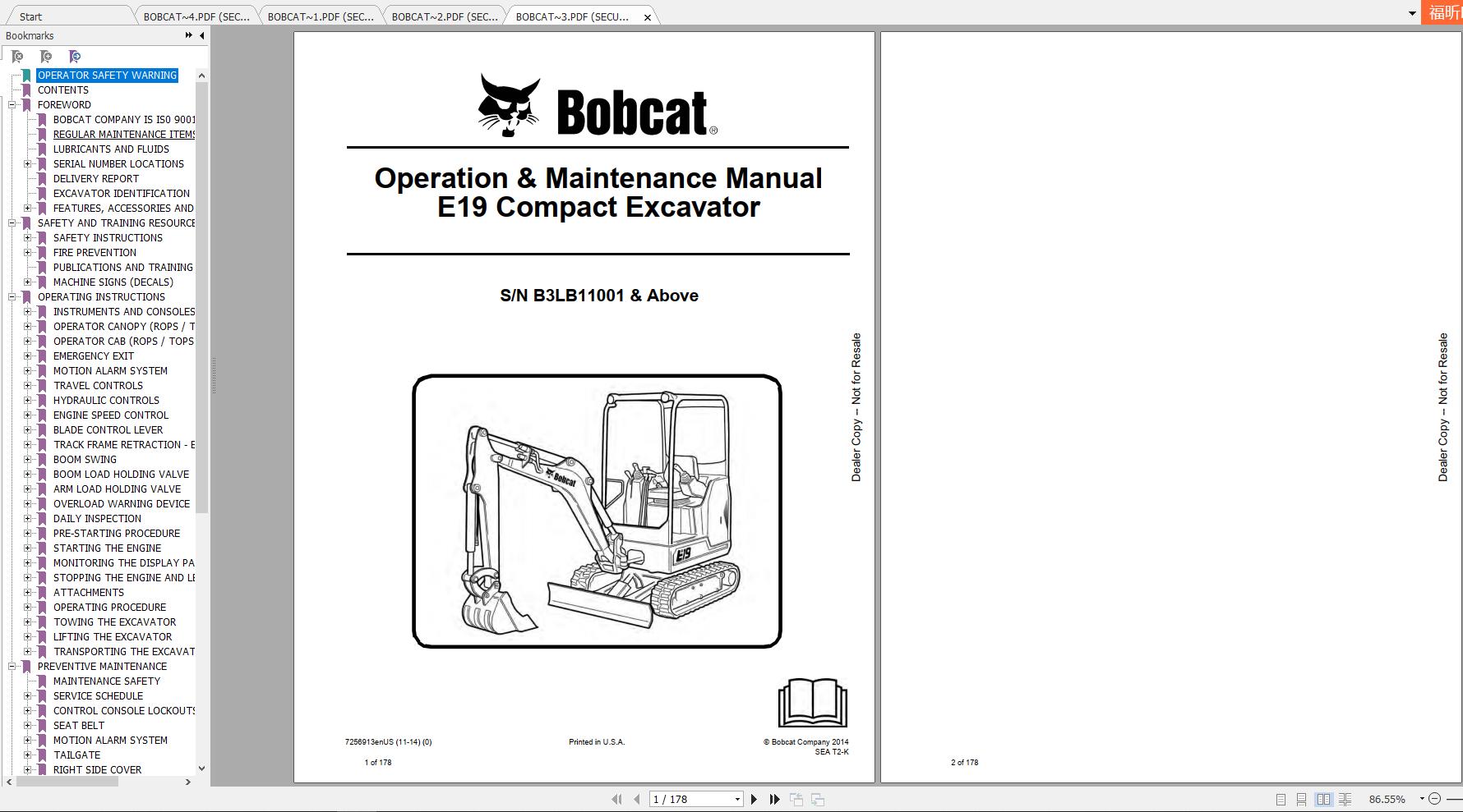 Bobcat Compact Excavator E19 Operation & Maintenance Manuals | Auto ...