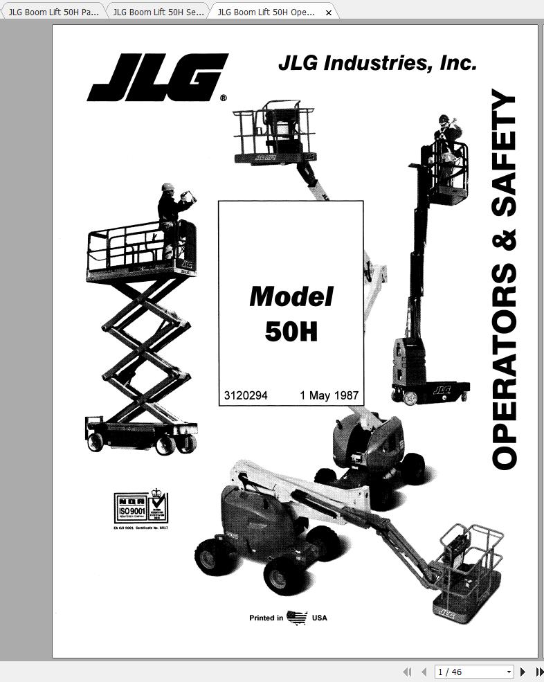 JLG Boom Lift 50H Operation, Service & Parts Manuals Auto Repair