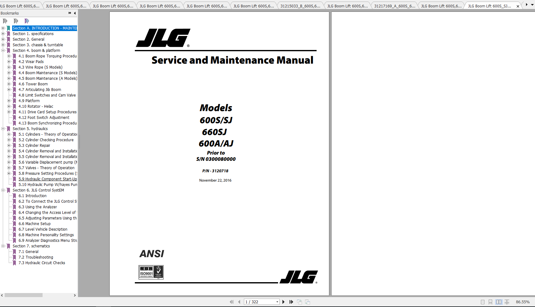 JLG Boom Lift 600S,660SJ,600SJ Operation, Service & Parts Manuals