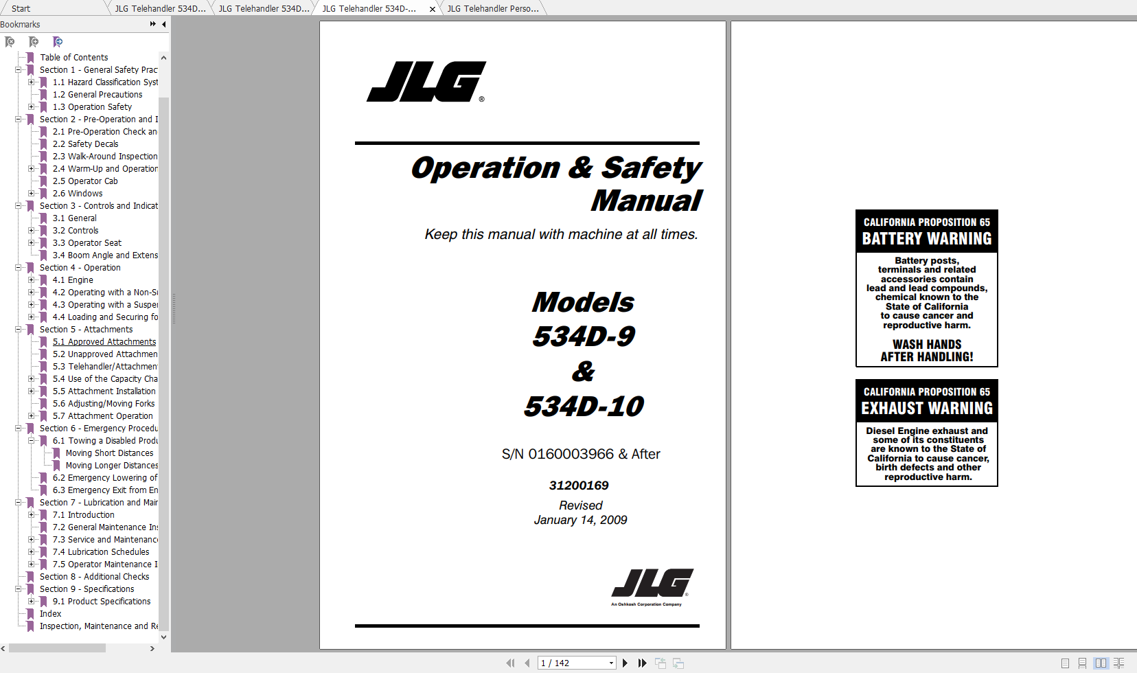 Jlg Telehandler 534d-9 534d-10 Operation, Service & Parts Manuals 