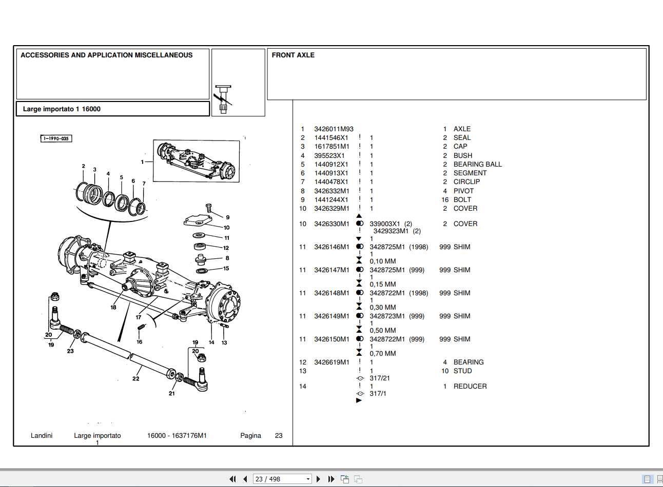 Landini Tractor 16000 Parts Catalog 1637176M1 Auto Repair Manual