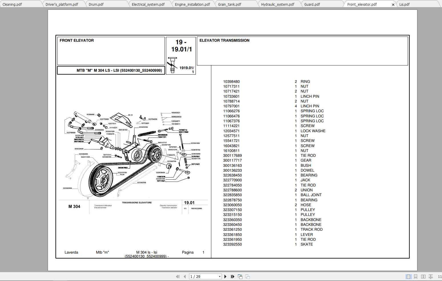 Laverda M306 parts catalog in PDF format 