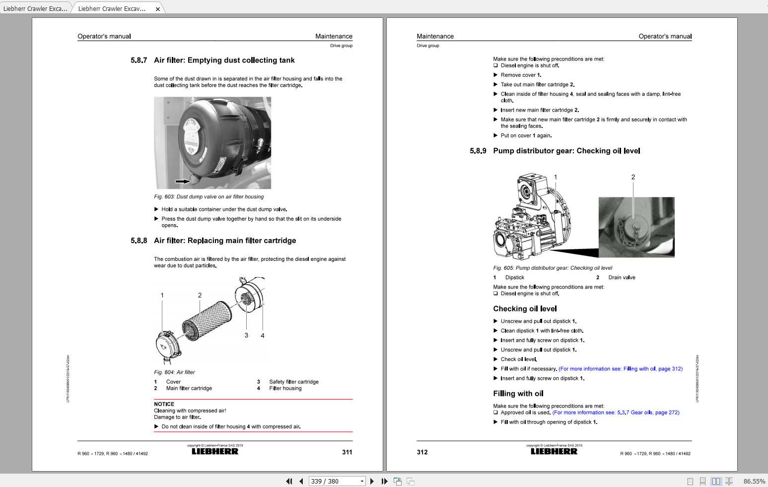 Liebherr Crawler Excavator R960 SME Operator S Manuals Auto Repair