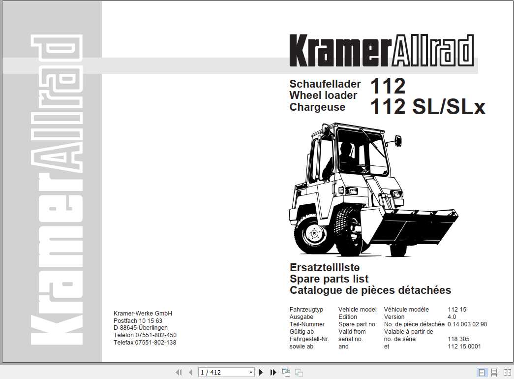 Kramer Allrad 112 112SL/SLx Betriebsanleitung 1996 Typ 11215 