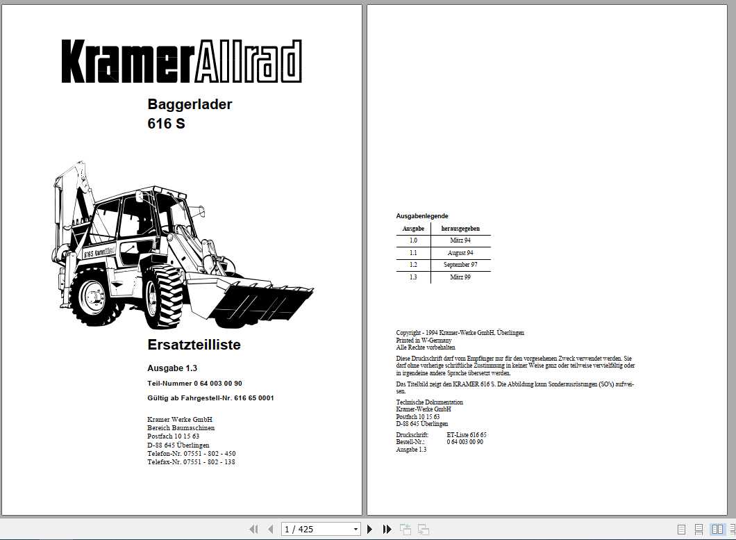 Kramer Allrad 616S Baggerlader Ersatzteilliste Ausg 1 