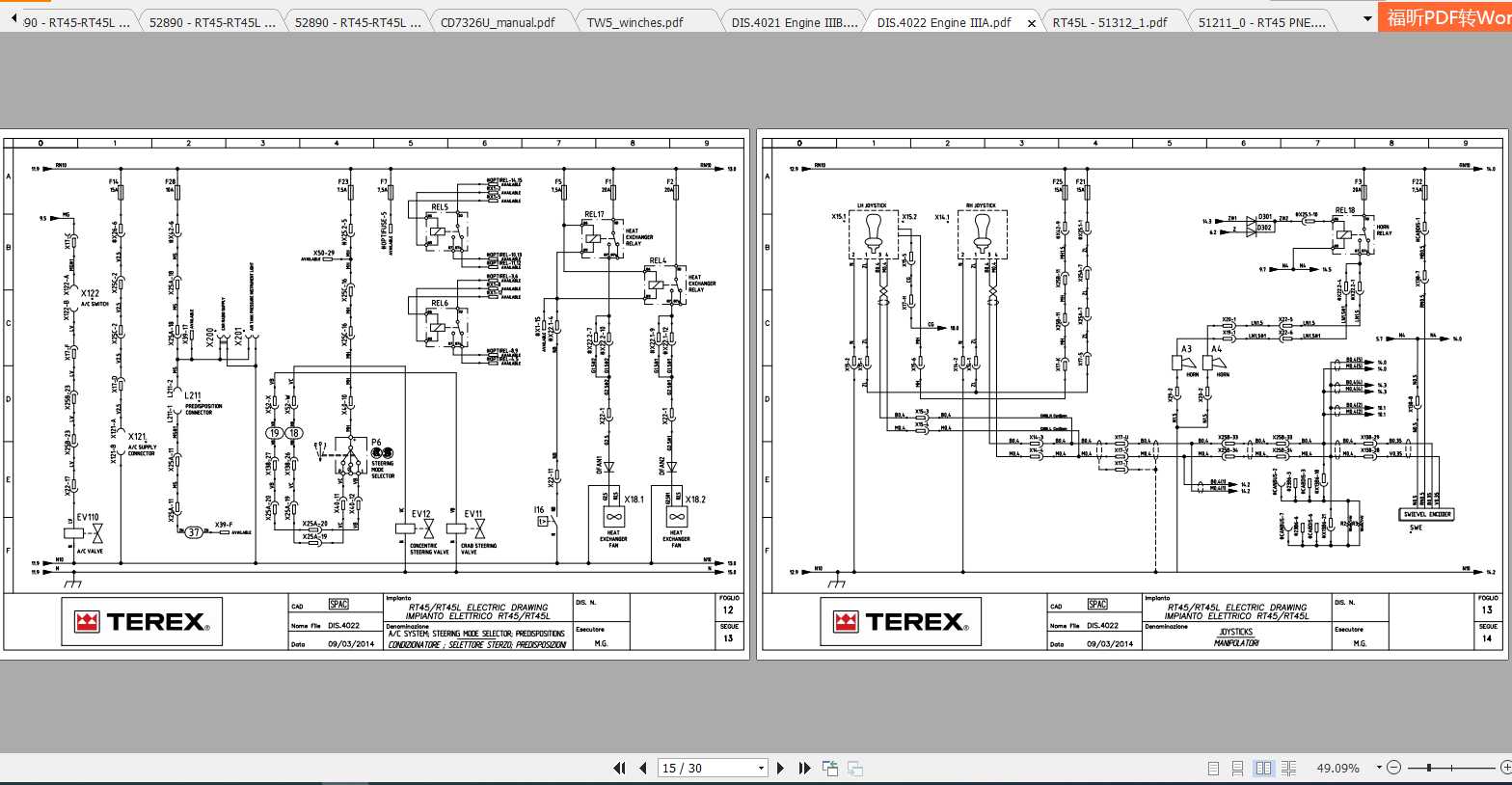 Terex Rough Terrain Cranes RT45L Spare Parts, Electric Diagram