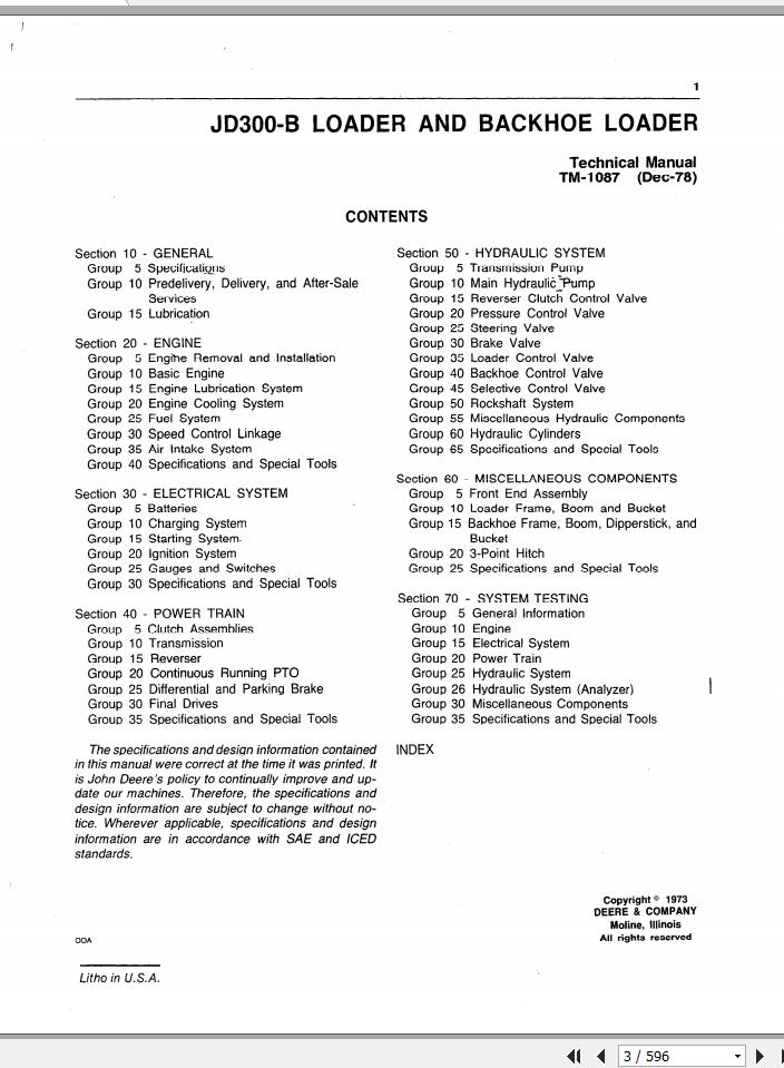 John Deere Backhoe Loader Jd B Technical Manual Tm Auto Repair