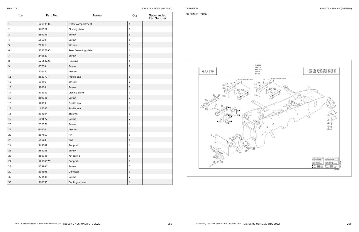 Manitou Telehandler MT 932 EASY 75D ST3B S1 Parts Catalog 647480 Auto