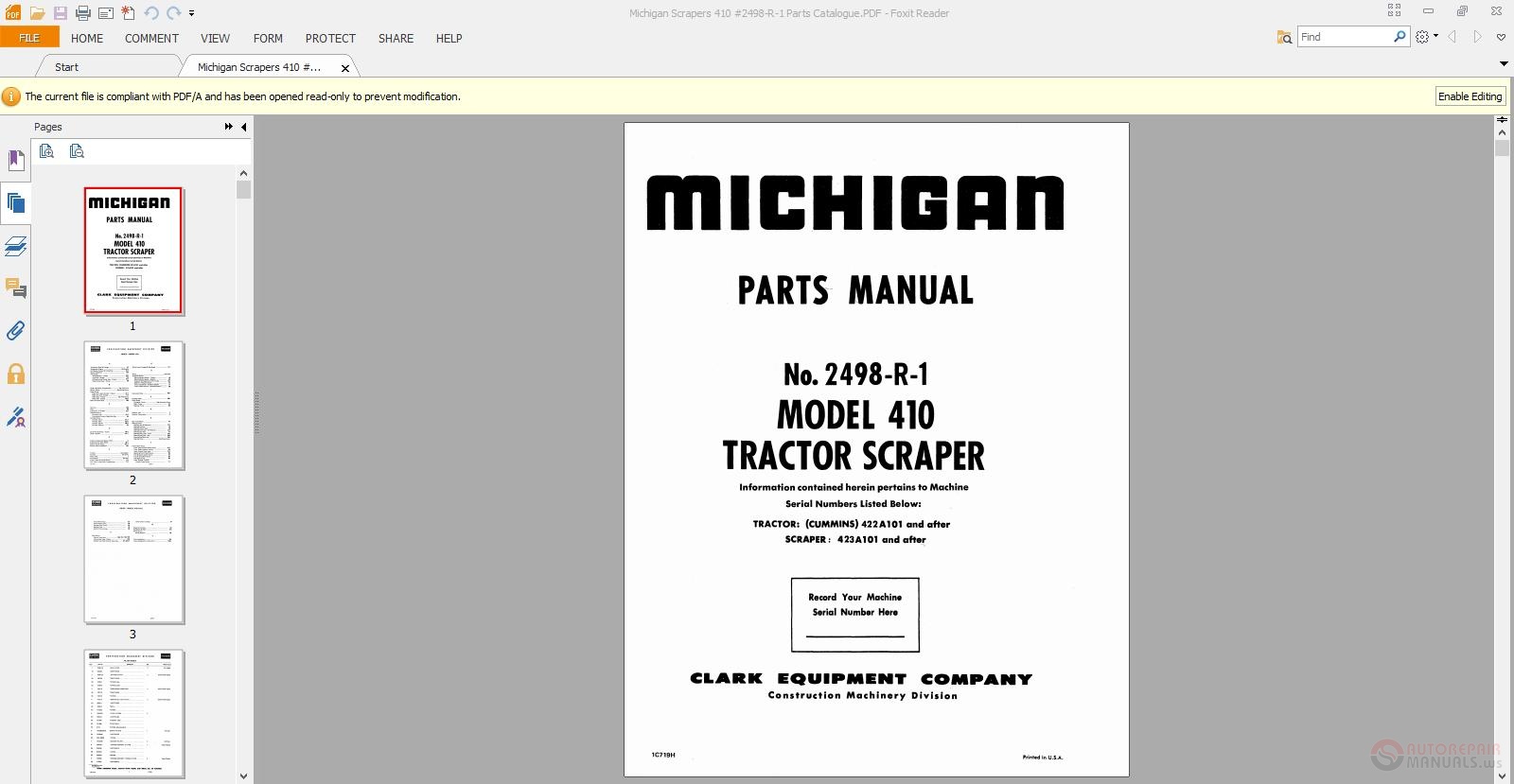 Michigan Scrapers 410 #2498-R-1 Parts Catalogue | Auto Repair Manual ...