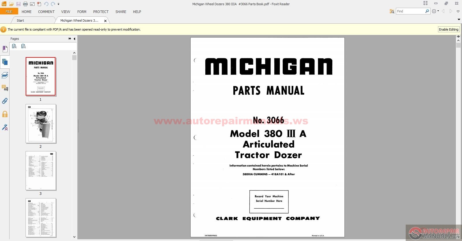 Michigan Wheel Dozers 380 IIIA #3066 Parts Book | Auto Repair Manual ...