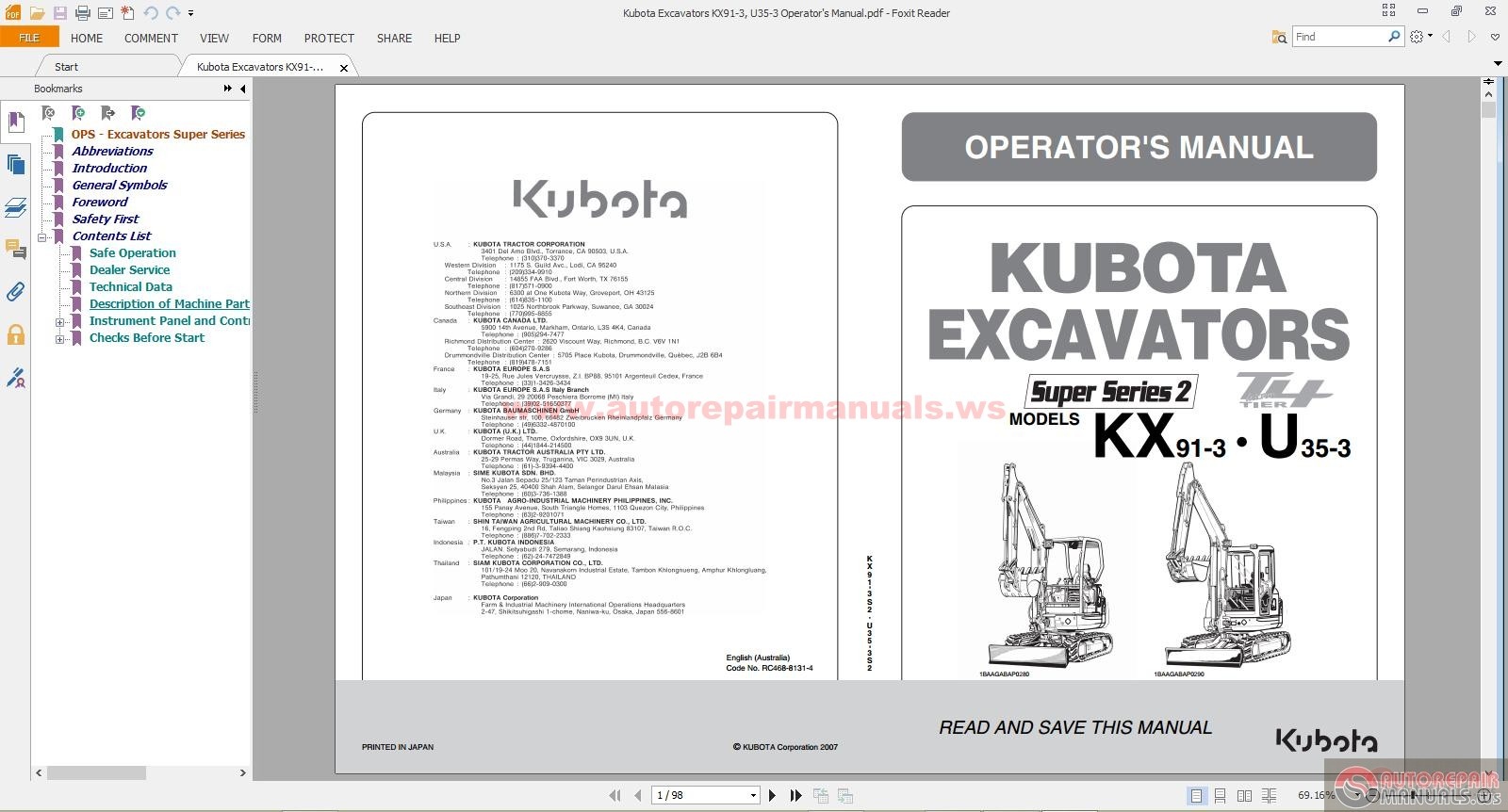 Kubota parts manual