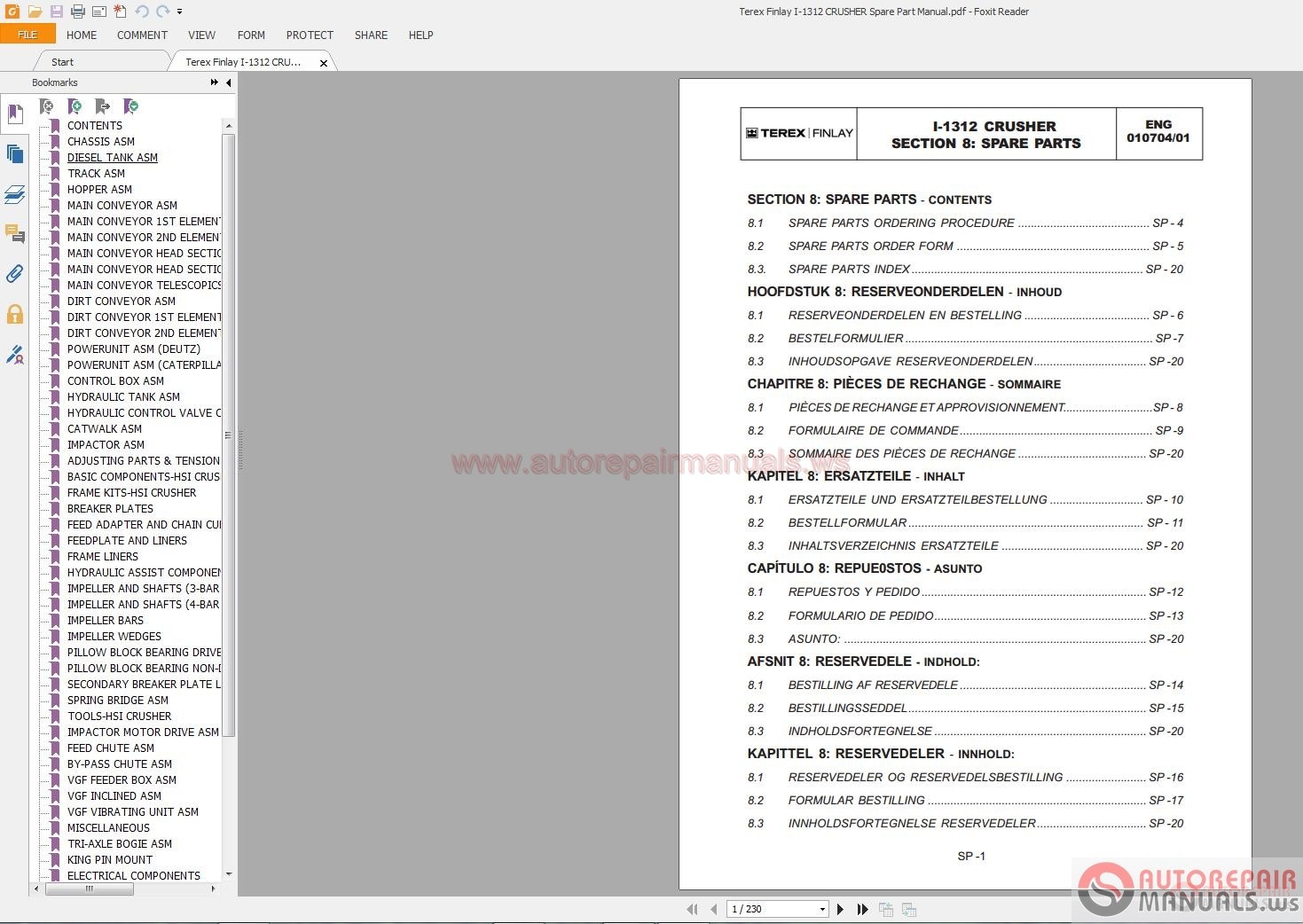 Terex Finlay I-1312 CRUSHER Spare Part Manual | Auto Repair Manual ...