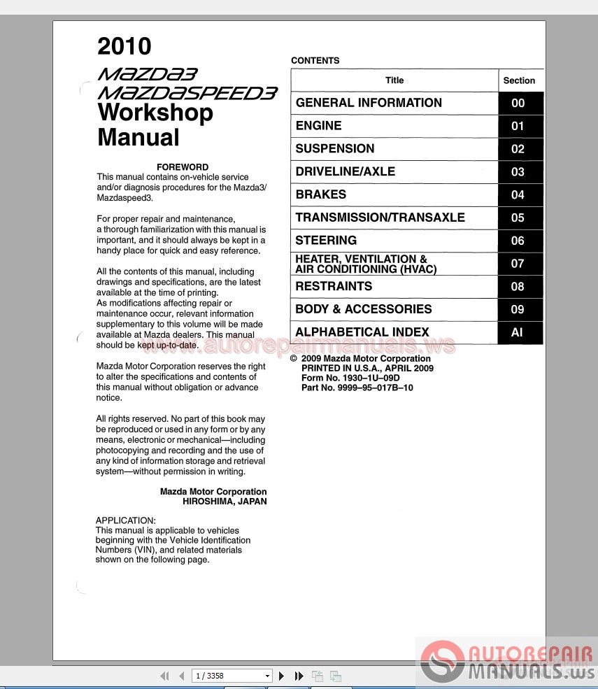 Mazda 3 2010 Workshop Manual | Auto Repair Manual Forum - Heavy Equipment Forums - Download