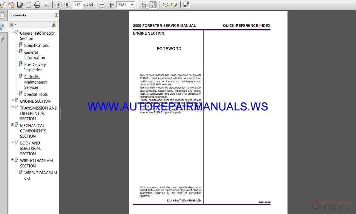 2000 subaru forester service manual