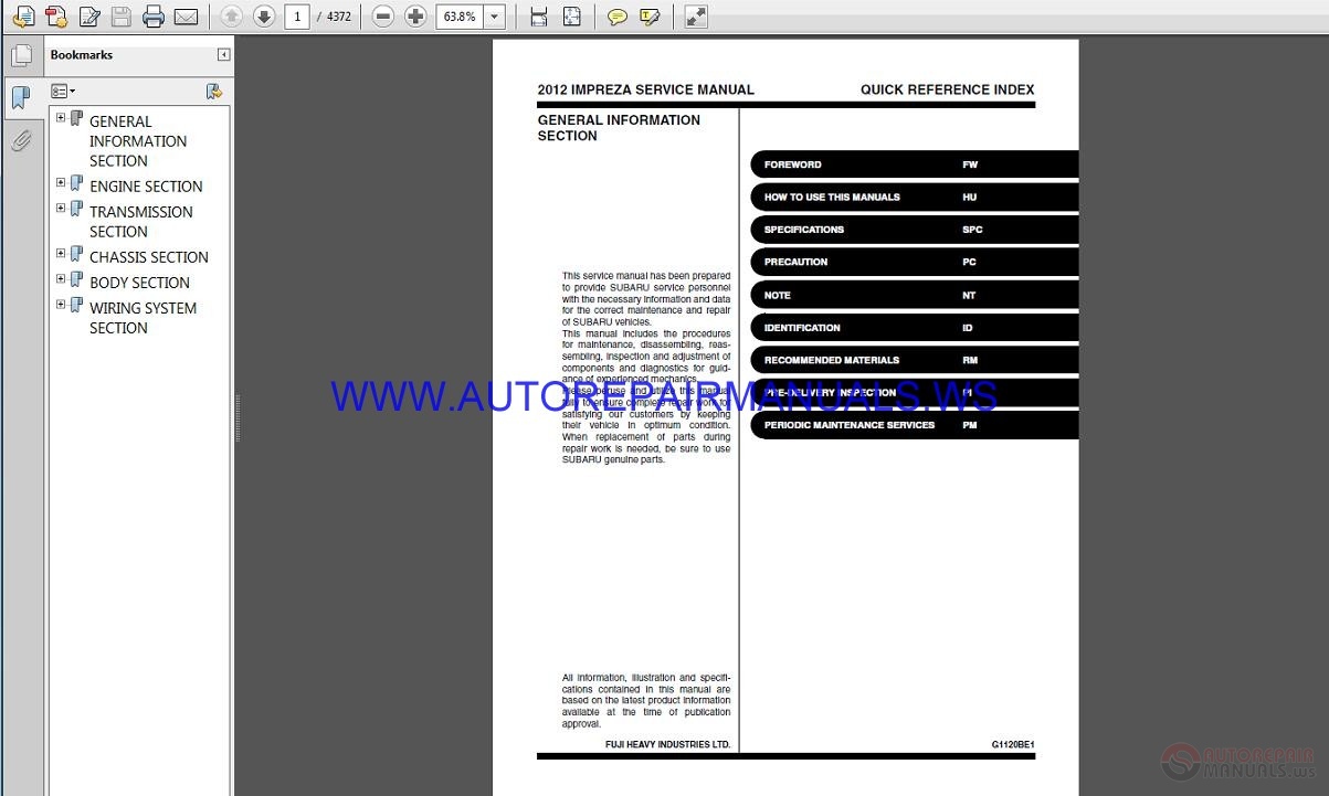 Subaru Impreza G13_2012 Service Manual | Auto Repair Manual Forum ...