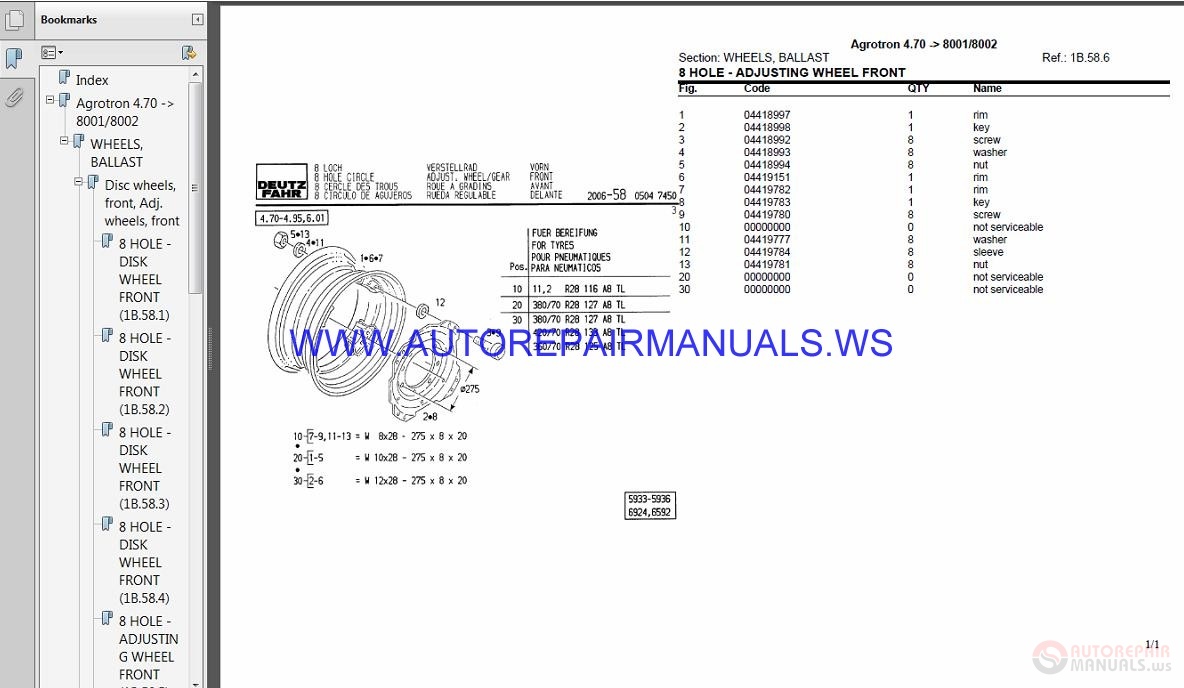 Deutz Fahr Agrotron 4.85 8005-8006 Parts Manual | Auto Repair Manual ...