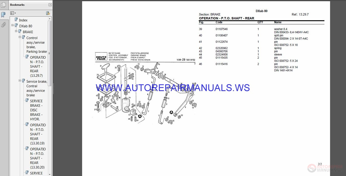 Deutz Fahr Dxab 90 Parts Manual 